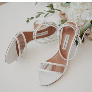 Tabitha Simmons Leticia Scallop Trim Heels White Leather PVC Wedding Coquette